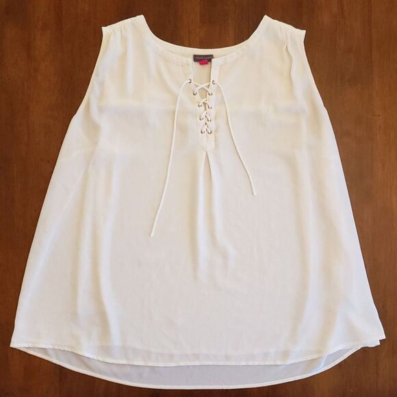 Vince Camuto Women Sleeveless Lace Up Scoop Neck Blouse White 3X - Picture 2 of 7